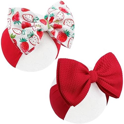 YanJie 2PCS 6’’ Strawberry Red Bows for Baby Girls Red Headband White Bow Infants Toddler Hair Accessories Newborn Headbands Hair Bow Baby Clothes