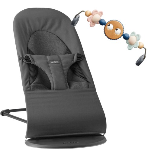 BabyBjörn Bouncer Balance Soft - Dark gray w/ Toy Bar Googly Eyes Pastels