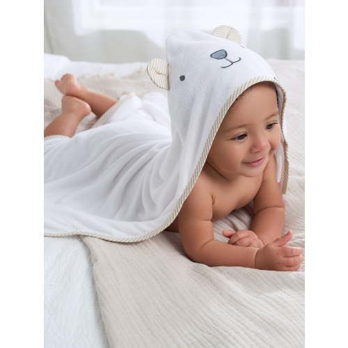 Gerber Baby Boy or Girl Unisex White Hooded Towel, One Size