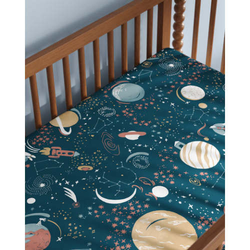 Space Walk Cotton Crib Sheet Set | Baby Bedding | Nestig
