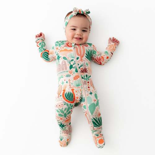 Bamboo Footie Zipper Baby Pajama - Desert Cactus Beige Bamboo Onesie Sleeper - Mama I Wished for You Affirmation – Raising Mama