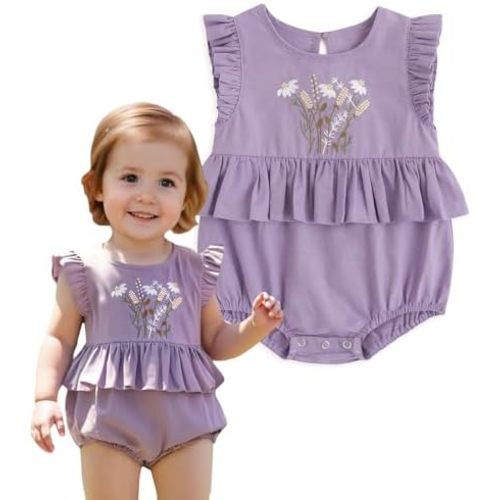 Simplee kids Newborn Infant Rompers Baby Girls Summer Ruffle Sleeveless Embroidery Bodysuit Outfits