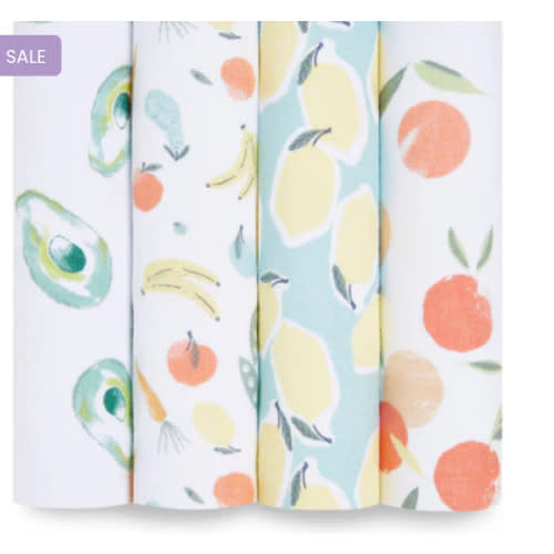 Fruit Print Cotton Muslin Swaddle 4pk