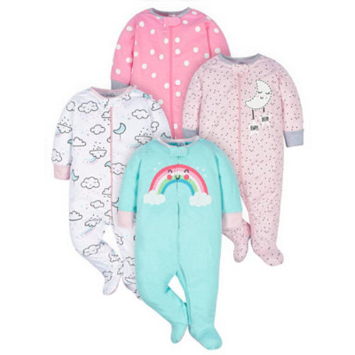 Baby Girls Sleep N' Play Pajamas, 4-pack