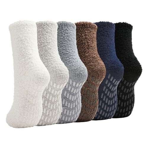 Saniripple Slipper Socks for Women Men Grip Hospital Socks with Grips Fuzzy Non Slip Warm Womens Gifts