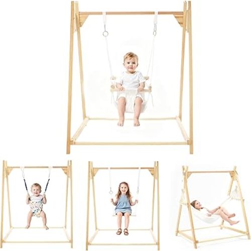 5-in-1 Baby and Toddler Foldable Swing Set with Stand, Classic Swing, Swing-Seat, Baby Jumper, Hammock, Play Tent