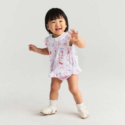Caroline Collared Smocked Ruffled Dress Bummie Set