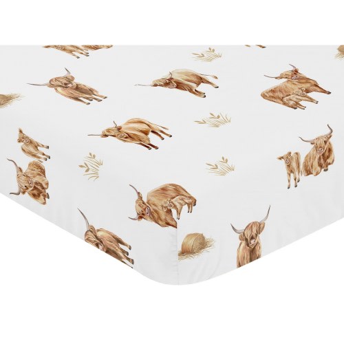 Sweet Jojo Designs Boho Highland Cow Boy, Girl, Unisex/Gender Neutral Fitted Crib Sheet-Farm Animal, Watercolor Rustic Farmhouse