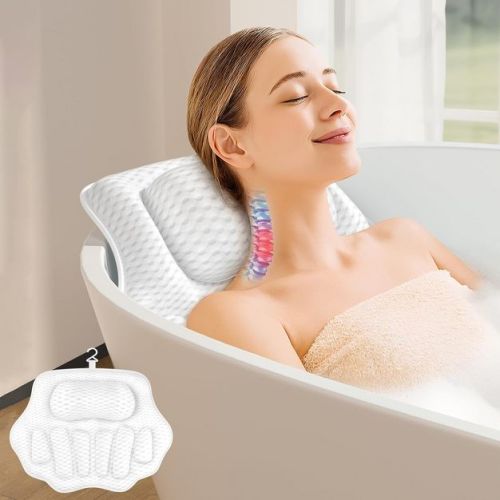 Ergonomic Bathtub Pillow for Head and Neck Relaxation, 4D Air Mesh Bath Cushion with 6 Non-Slip Suction Cups