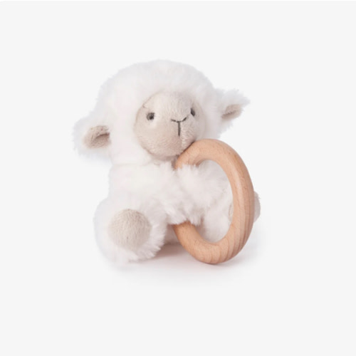 Plush Lamb Wooden Ring Rattle