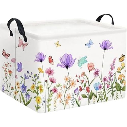 Rectangular Baby Girl Basket Kids Baby Storage Basket Toy Storage Bin Organizer Box Room Decor(Purple Flower)