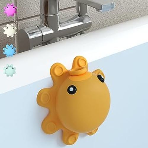 Bathroom Bathtub Overflow Drain Cover- Silicone Bath Tub Drain Cover, Tub Overflow Drain Stopper with Suction Cup Seal, Adds Inches of Water for Deeper Bath, Bathroom Accessories, Yellow