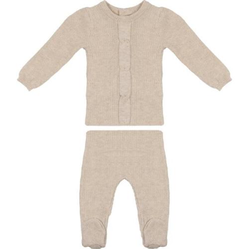 Braided Rope Knit Long Sleeve Sweater & Pant 2-Piece Set, Heather Sand - Maniere | Maisonette