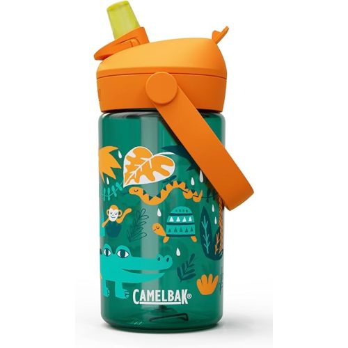 CamelBak Thrive Flip Straw Kids Water Bottle with Bite Valve, Tritan Renew Design for School and Travel, 14oz, Jungle Animals