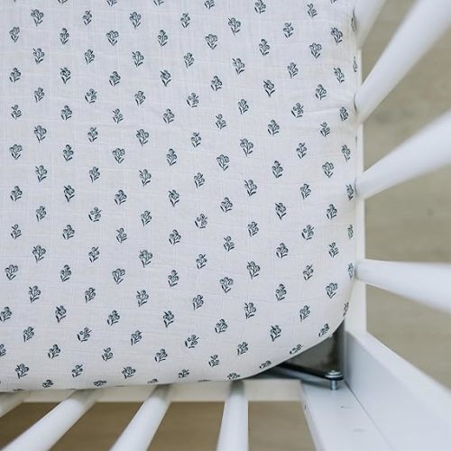 Cream Berry Muslin Crib Sheet by Mebie Baby, Soft and Breathable Bed Sheets for Babies, Modern Neutral Bedding for Cribs, Standard Crib Mattress Fitted Sheet, Great for Boy or Girl Room or Nursery