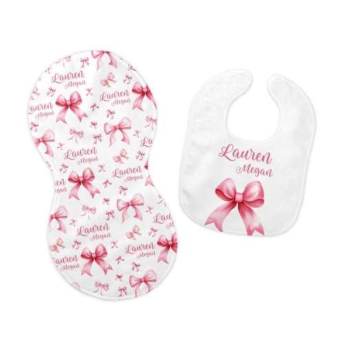 Coquette Bib and Burp Cloth Set, Coquette Bib, Coquette Burp Cloth, Pink Bow Nursery, Personalized Coquette Bib, Pink Bow Burp Cloth, G90