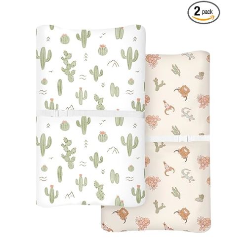 Changing Pad Cover for Baby Boys Girls 2 Pack, Fits Standard 32”×16” Changing Table Pads, Silky Breathable Stretch Knit, Machine Washable (Cactus Cozy)