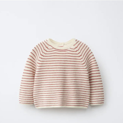 STRIPED KNIT JUMPER - Ecru / Red | ZARA United States