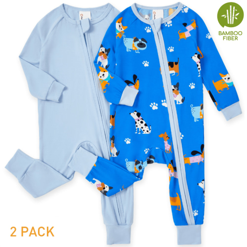 PatPat Baby Pajamas Newborn Boy Bodysuit Viscose from Bamboo Footless Zip Bodysuits Baby Sleep N Play Pajamas for Boys and Girls Gift 2Pack,6-9 Months