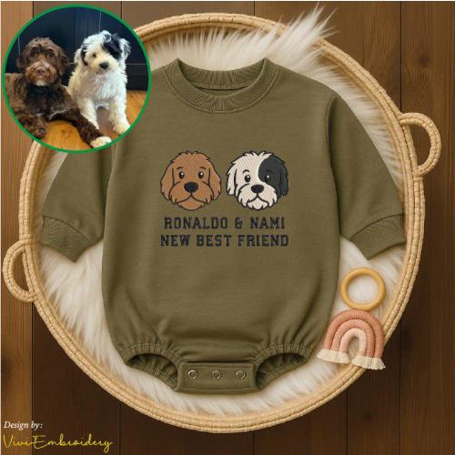 Personalized Dog Baby Bodysuit, Custom Pet Embroidery Baby Romper with Name, Newborn Outfit with Dogs, Baby Shower Gift for Pet Lovers