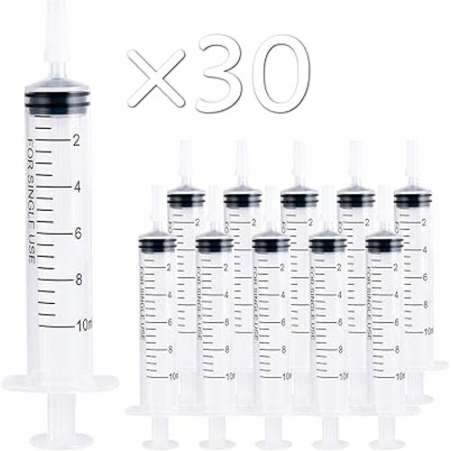JOLLY PARTY 10ml Plastic Syringes, Small Syringe with Tip Cap, 30 Pack Oral Syringe for Scientific Labs, Feeding Pets, Measurement, Refilling, Mini 10ml Measuring Tools for Liquid, Needleless