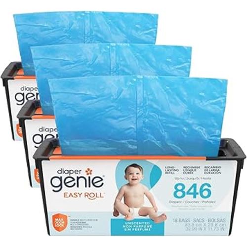 Diaper Genie Easy Roll Refill | 18 Bags Per Refill | Holds Up to 846 Newborn Diapers | Odor Control | Diaper Pail Refill Bags | Fits Diaper Genie Signature & Platinum Pails, Packaging may vary