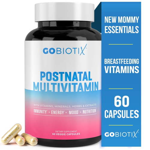 GoBiotix Postnatal Vitamins for Women Breastfeeding, Organic Supplement for Energy & Lactation Support, 60 Caps