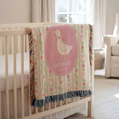 Custom Floral Goose Baby Blanket Silly Goose Woven Blanket Personalized Goose Nursery Decor Silly Goose Baby Shower Gift