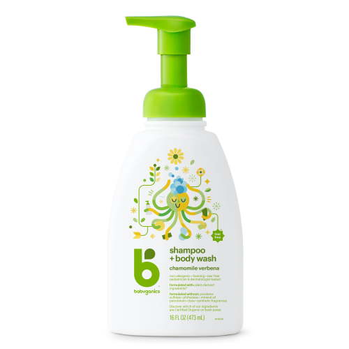 Babyganics Bath Liquid Soap, Foaming Tear-Free Shampoo + Body Wash, Chamomile Verbena, 16oz Pump Bottle