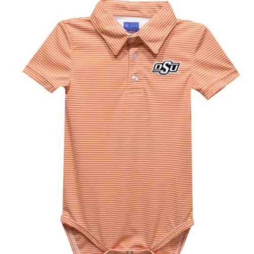 Vive La Fete Oklahoma State Cowboys Baby ORANGE Pencil Stripe Polo Romper - 16160672