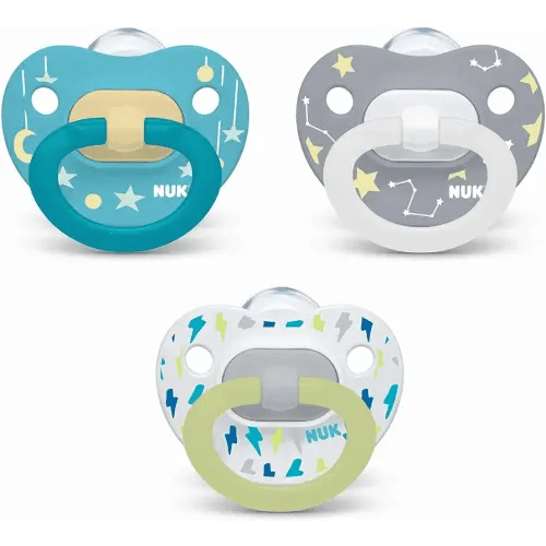 NUK Orthodontic Pacifier Value Pack, Boy&Girl,0-6 Months, 3-Pack (Star) (Glows in The Dark)