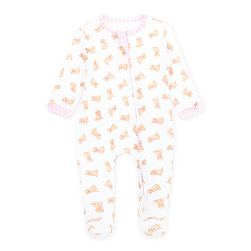 SWEET GOLDEN PINK RUFFLE ZIP FOOTIE