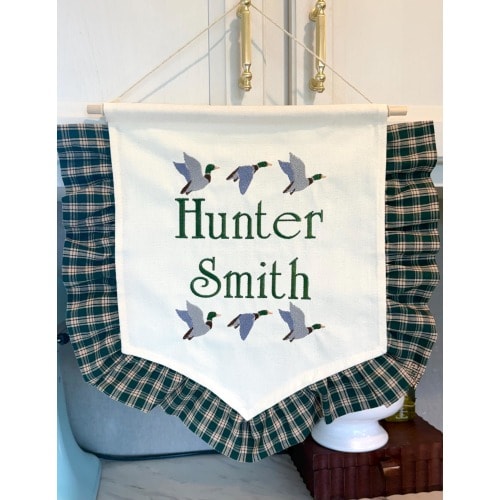 Personalized Baby Name Banner | Embroidered Mallard Nursery Decor | Hospital Door Sign | Boys Nursery Sign