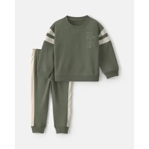 Baby Boy 2-Piece 'MVP' French Terry Long-Sleeve Top & Pant Set - Olive Green | Carter's