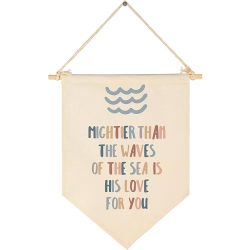 Bible Verse Wall Decor-Neutral Scripture Wall Banner Pennant- Flag Decor Gift for Baby Boys Girls Newborn Kids- Banner Pennant Wall Sign Gift for Nursery Baby Room Playroom Bedroom