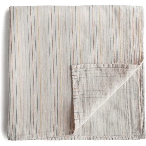 mushie Muslin Baby Swaddle Blanket 100% Organic Cotton (Retro Stripe)