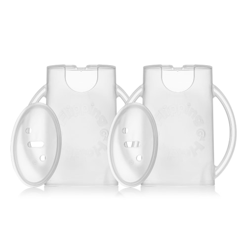 Squeeze Proof Flipping Holder DELUXE with lid 2-Pack for Food Pouches & Juice Boxes (White x 2) - Multipurpose Design with Cover - Prevent Messes & Support Self-Feeding - Handles