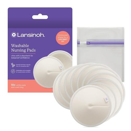 Lansinoh Washable Nursing Pads, Made with Organic Bamboo Viscose, Reusable Breast Pads for Breastfeeding with Wash Bag, Breastfeeding Essentials, 10 Count | Made with Organic Bamboo Viscose, Reusable Breast Pads for Breastfeeding, Includes Wash Bag,