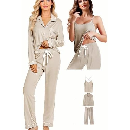 WJing Yi Jia 3Pcs Knit Pajamas Set For Women XS-4XL Womens Soft Pajama Sets Sexy Cami Pj Sets Sleepwear Loungewear Nightwear