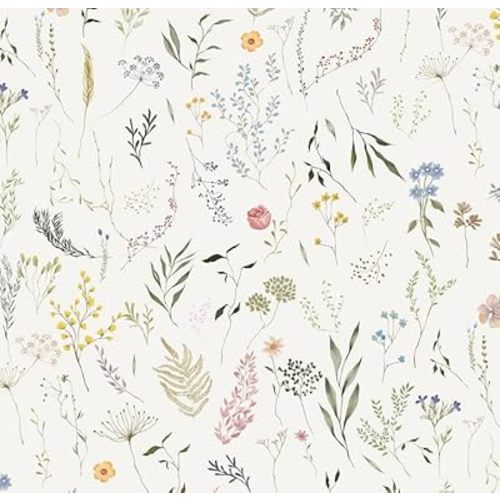 Dimoon 787"x16.1" Floral Peel and Stick Wallpaper Beige Contact Paper Thicken Wallpaper Delicate Flower Waterproof Green Leaf White Self Adhesive Removable Wall Paper Shelf Liner Decal Vinyl Roll