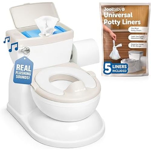 Jool Baby Real Feel 2-in-1 Potty with Wipes Storage, Flushing Sounds & Disposable Liners - Realistic Toilet - Easy to Clean & Assemble (Oatmeal)