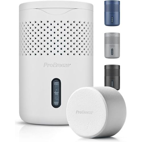 Pro Breeze Osmo Non-Electric Moisture Absorber, 44 fl.oz, Included 1.54lb Refillable Tablet, Lasts 100 Days, Ideal Silent Mini Dehumidifier for Closet, Bathroom & Bedroom, Fragrance Free, White
