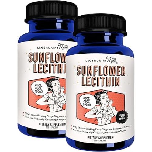Legendairy Milk Sunflower Lecithin 1200mg, Lactation Support, Sunflower Lecithin Supplement for Clogged Milk Ducts, Made in USA, 200 Softgels (Pack of 2)