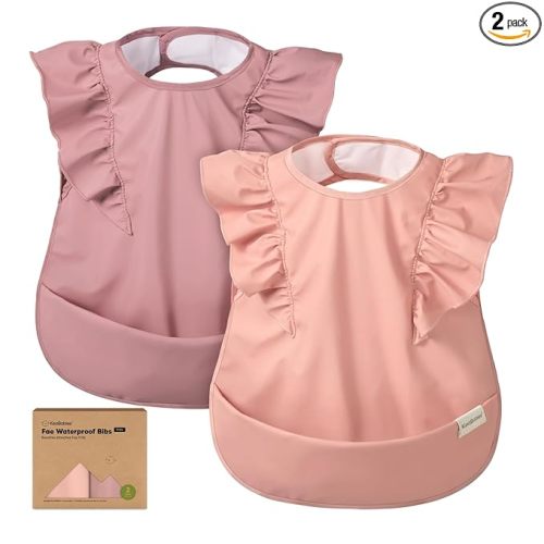 KeaBabies Waterproof Bibs for Baby Girl,Boy – 2-Pack Lightweight, Large Baby Bibs for Eating, Wearable Food Catcher, 6-12 Months Infant Feeding Essentials, Smock for Toddlers 1-3, Kids (Dusk)