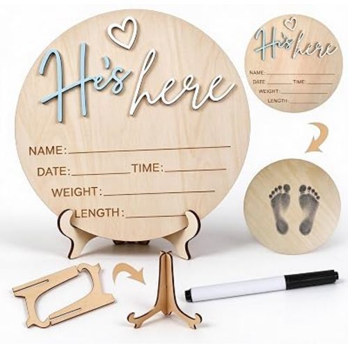 Baby Announcement Sign 5.9 Inch He's here newboBaby Sign Boy or Girl Sign