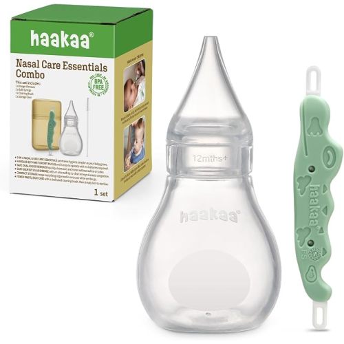 Haakaa Nasal Care Essentials Combo, Nasal Aspirator for Baby with Baby Nose Picker, Gentle Infant Ear & Nose Care Set with Case for Home or Travel
