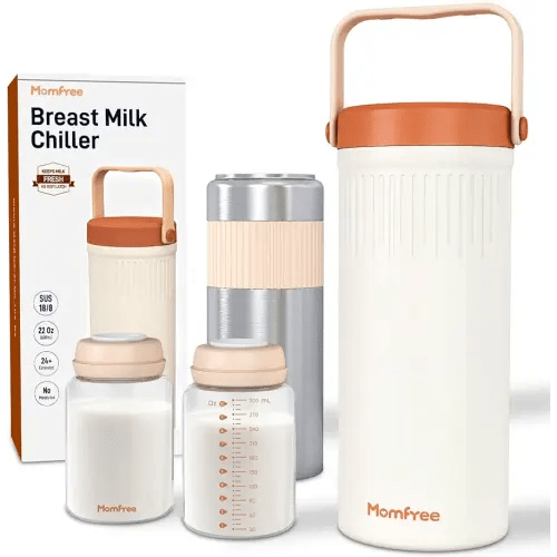 22oz Portable Breast Milk Cooler for Breastmilk Storage, Liquid Gold Saver 360° Cooling Keeps Milk Fresh for 24 Hours, Larger Capacity Breastmilk Chiller with 2pcs Bottles for Outdoor Mom