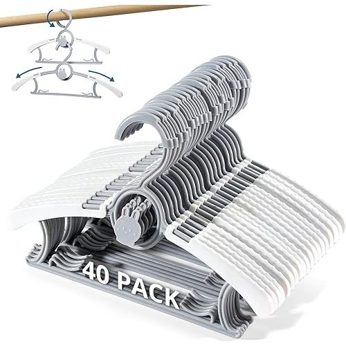 40PCS Baby Hangers for Closet, Adjustable Kids Hangers, Stackable and Extendable Hanger for Clothes, with Windproof Buckles, Gray Non Slip Baby Hangeres for Nursery