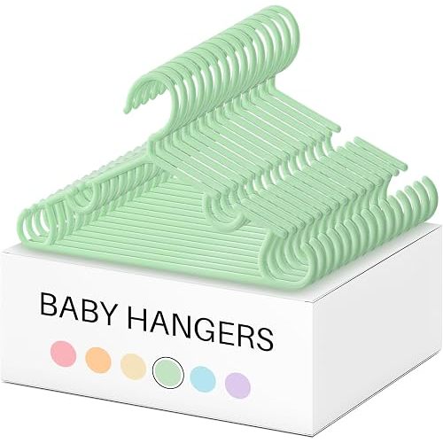 Hsei 60 Pack Pastel Color Kids Nursery Hangers Plastic Baby Hangers Heavy Duty Toddler Hanger for Pants, Coat, Skirts, Closet, Nursery Decor(Green Color)