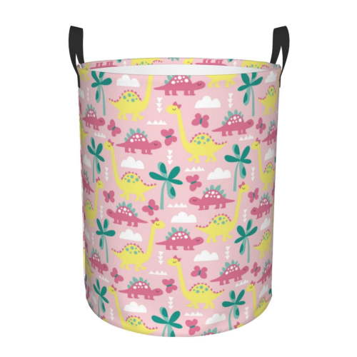 Rateoe Dinosaur Pattern Round Laundry Hamper Basket, Tall Hamper Basket for Blanket Storage, Nursery Clothes Hamper for Laundry in Bedroom and College Dorm-Small